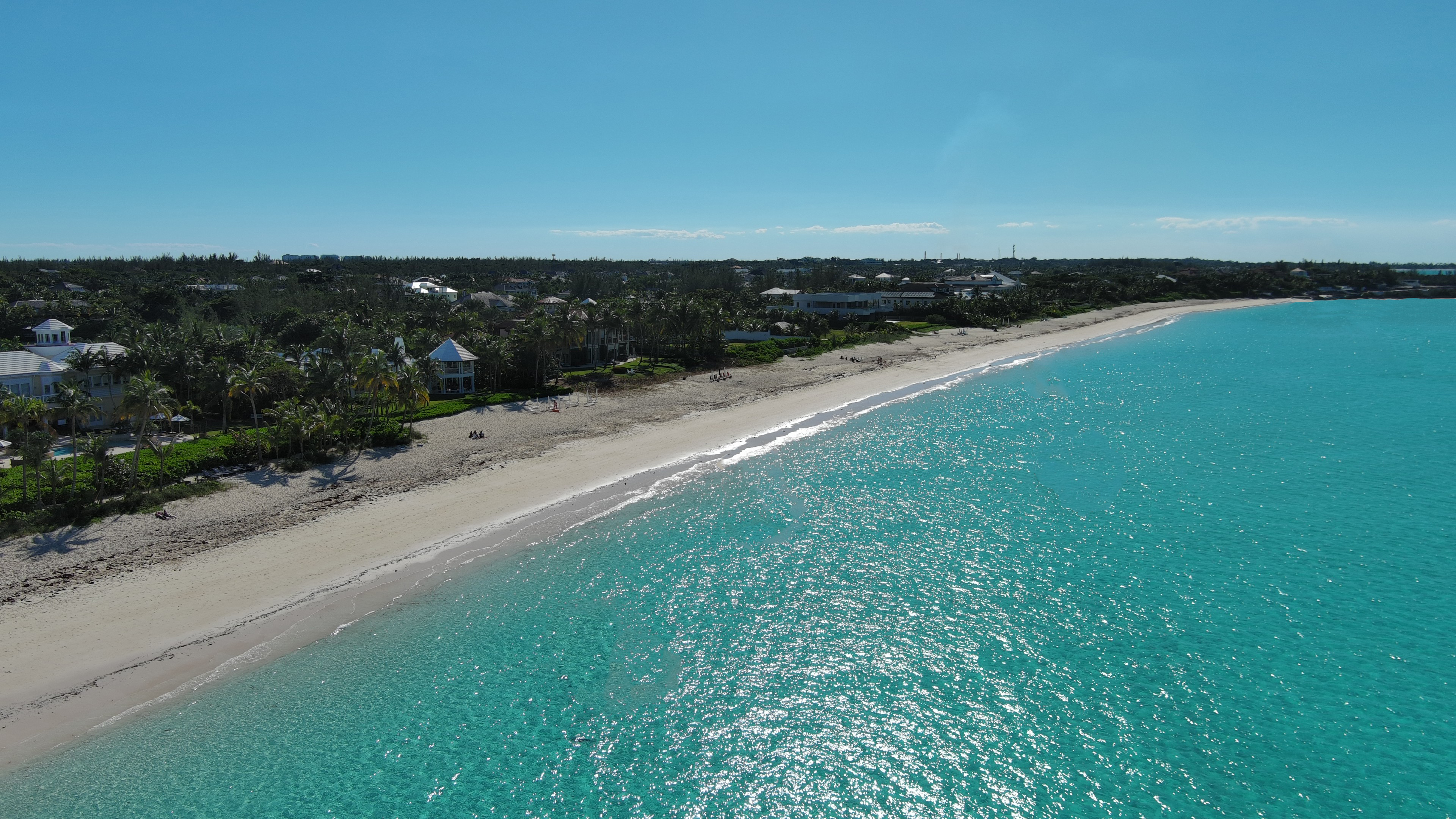 Aerial of luxury Old Fort Bay Club beach, Nassau, Bahamas